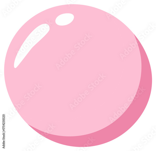 Cartoon Illustration of a Round Pink Bubble with Light Reflection