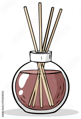 Aromatic diffuser with reed sticks releasing fragrance into the air for home ambiance