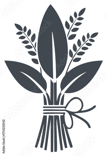 Stylized silhouette of a harvest sheaf with grain and leaves tied with a bow