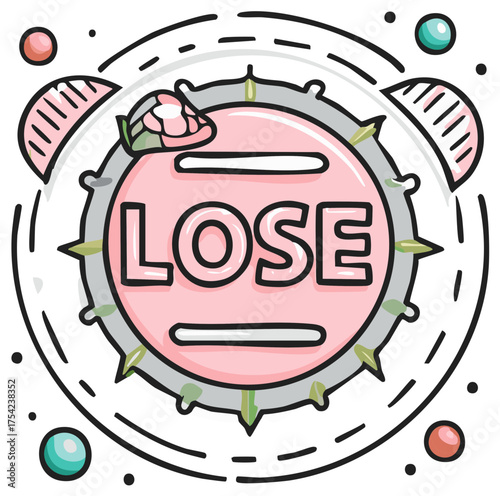 Loss-themed fortune teller device with the inscription 'LOSE' and decorative elements