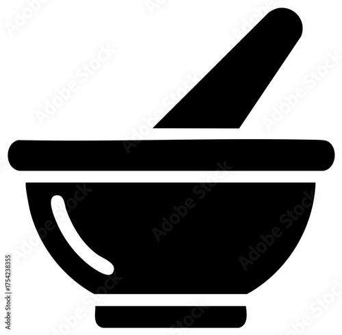Black Mortar and Pestle Icon for Grinding Herbs Spices Medicine Ingredients