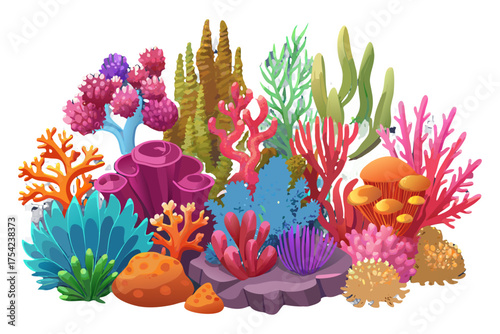 Vibrant Colorful Coral Collection – Realistic Tropical Reef Sea Life Illustration.