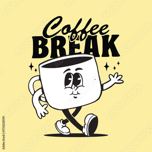 coffee cup mascot illustration, cup mascot retro