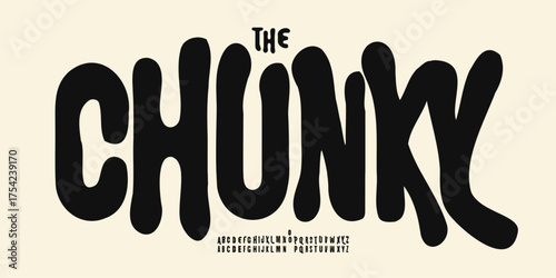 Groovy chunky alphabet, boho trippy font, playful rounded typeface for festival logo, summer headline, hippy design, fluid liquid typography. Vintage organic typographic design. Vector typeset