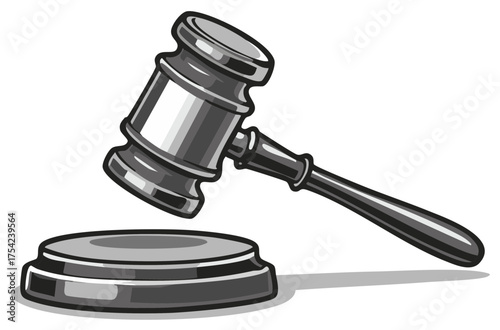 Illustration of Judge's Gavel Striking Stand Symbolizing Justice Law or Court
