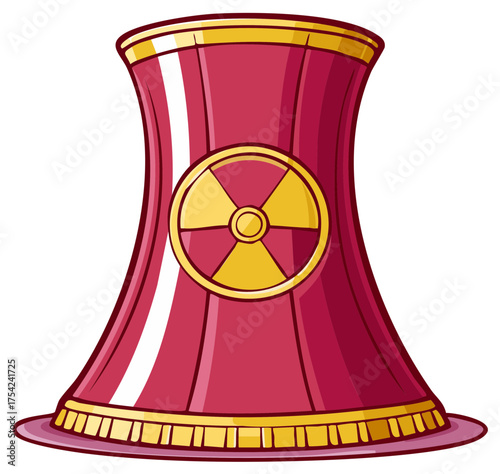 Cartoon Cooling Tower with Nuclear Radiation Symbol Illustration