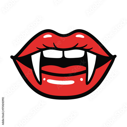 Vampire Lips with Fangs - Red Mouth, Halloween, Horror, Sexy, Scary