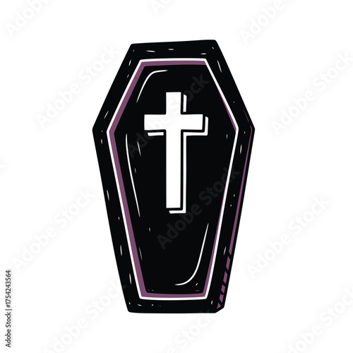 Spooky Black Coffin with White Cross Icon, Halloween, Death, Funeral, Gothic Art