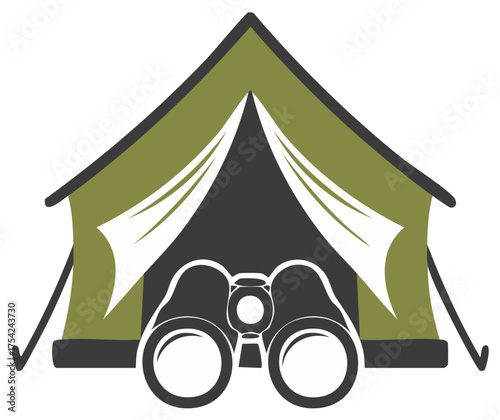 Camping Tent and Binoculars Illustration for Outdoor Adventure and Nature Exploration