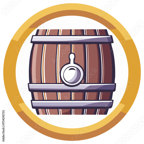 Sauna Barrel with Ladle Icon in Golden Circle Vector Graphic
