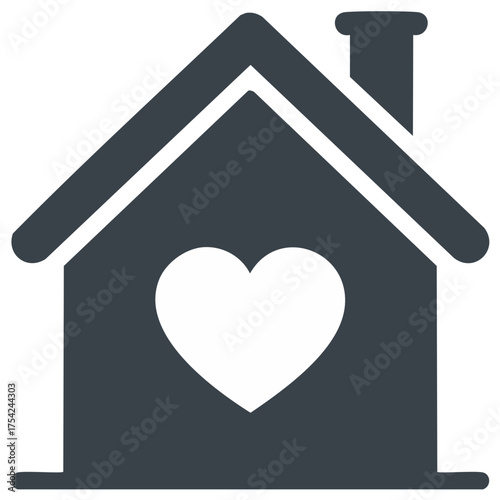 Loving home icon with a heart shape representing family shelter and real estate