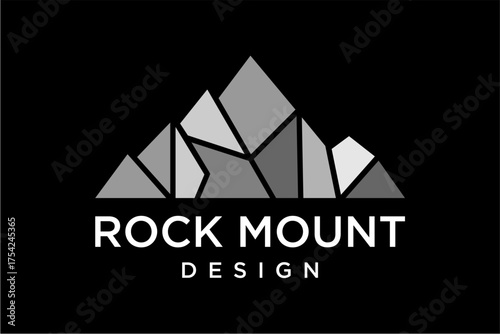 rock mountain vector logo design concept, rock mountain illustration isolated on black background