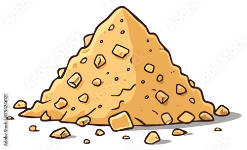 Cartoon Pile of Sand with Scattered Cubes, Illustration, Isolated Design.