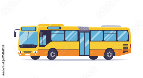 A yellow city bus representing public transportation and urban mobility. This flat vector illustration shows a modern transit vehicle for commuting, isolated for design use
