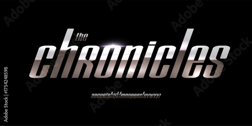 Schilderij op canvas Futuristic chrome modern alphabet, bold condensed italic lowercase letters, tech racing font for cinematic lettering logo, space cyberpunk headline, shiny metallic typographic design