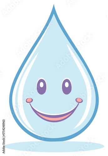 Cartoon smiling water droplet illustration. Happy waterdrop character, design element.