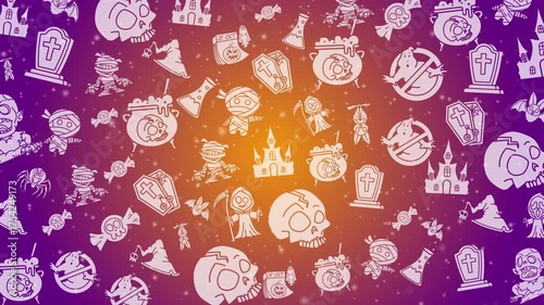 Doodle halloween icons skulls ghosts and zombies pattern. Provide a fun spooky season vibe. Loop simple animation