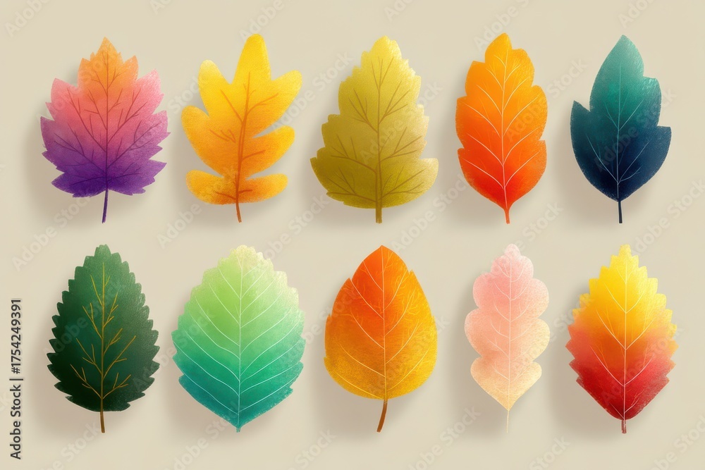 Fototapeta premium Collection of colorful autumn leaves with unique designs and vibrant tones