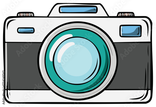 Vintage-style illustration of a classic film camera with a prominent lens and viewfinder.