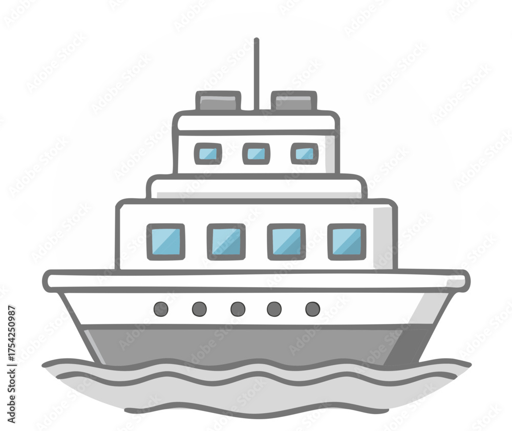 Obraz premium Cartoon boat cruising on the ocean waves, water travel, cruise liner illustration