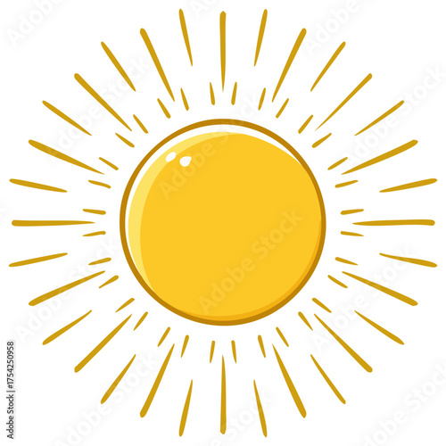Cartoon style bright yellow sun with rays radiating outward