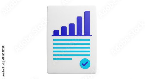 Isolated document showing data statistics chart and marked with tick, business report icon concept