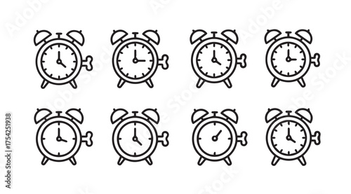 Vector art of alarm clocks on white