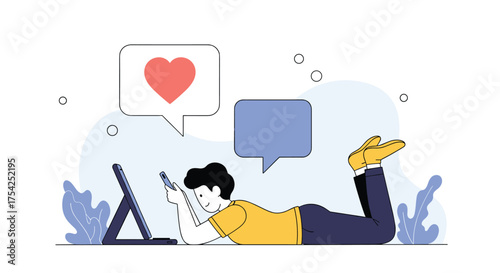 A person interacting with their phone while lying down receiving positive feedback and messages.