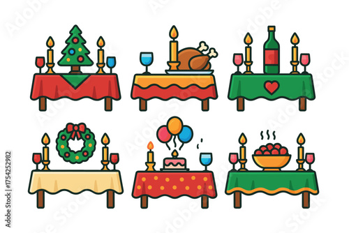 Firefighter team in action with tools and gear for community safety. Set of 6 vector illustration