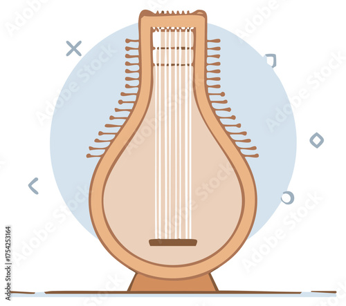 Elegant Vector Illustration of a Bandura Musical Instrument with geometric design elements and soft colors. Ethnic culture symbol.