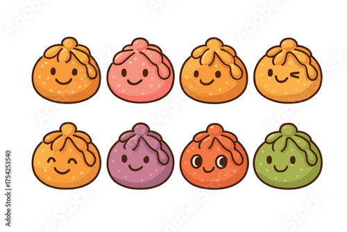 Cheerful singers sharing holiday spirit during festive caroling event. Set of 6 vector illustration