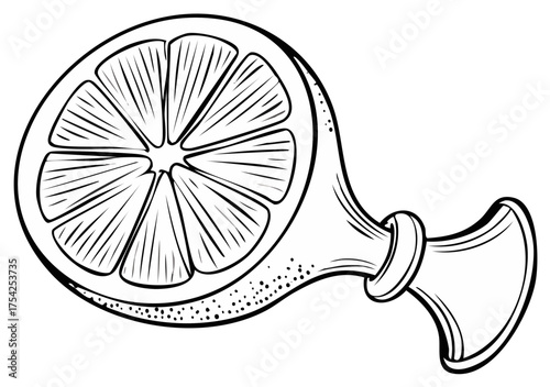 Creative lemon slice shaped like a trumpet musical instrument line art illustration