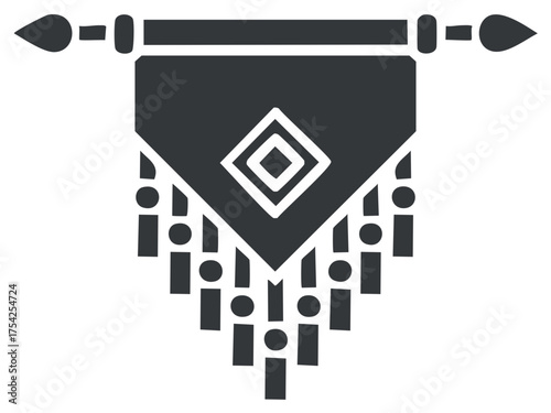 Ethnic decorative hanging banner pennant with geometric pattern and tassel fringe