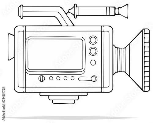 Classic Retro Video Camera Outline Drawing for Film Making and Production