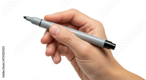 Cuadro en lienzo Isolated Hand holding gray felt tip pen, art, craft and design stationery for cr