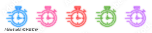 Stopwatch neon icon isolated, Glowing timer symbol, Bright speed clock, Luminous quick delivery emblem, or Shiny fast time indicator vector illustration