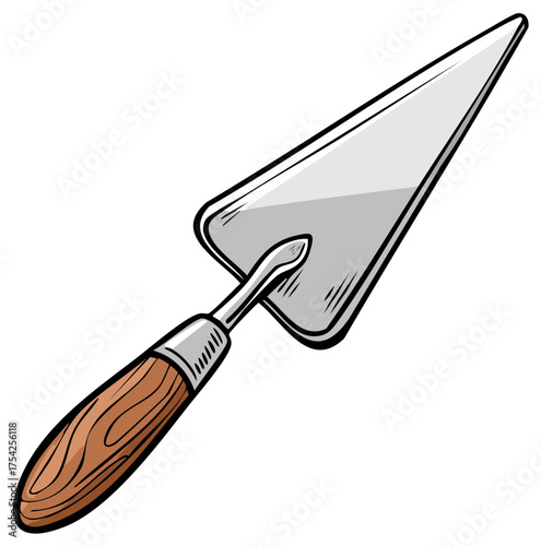Illustration of a trowel with wooden handle, tool for bricklaying или plastering, masonry concept, construction icon