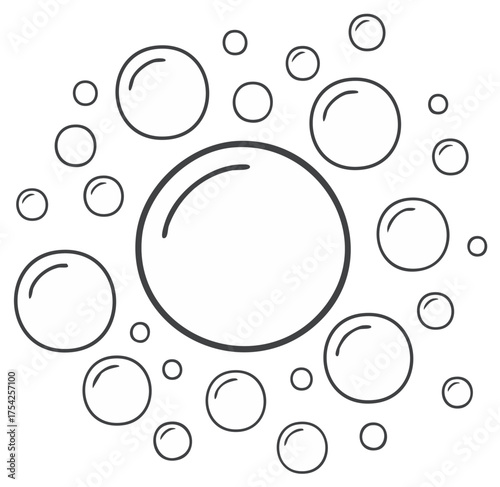 Simple line art vector illustration of soap bubbles, foam, and floating spheres