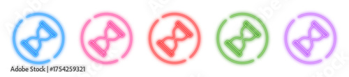 Hourglass neon icon isolated, Glowing sandglass symbol, Bright time countdown marker, Neon clock timer, or Shiny wait indicator vector illustration