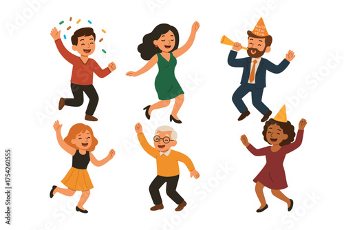 Celebration with champagne bottles popping and spilling bubbly. Set of 6 vector illustration