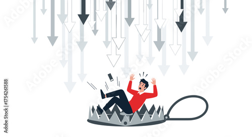 Man falling into a trap as financial market trends decline.