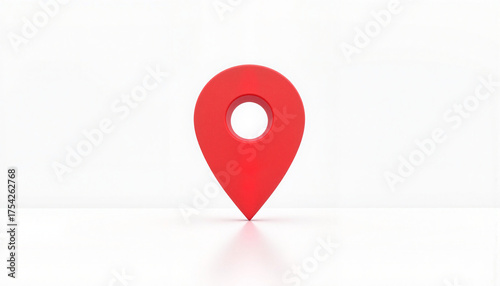 Red location pin icon standing on a minimalist white background for navigation purposes