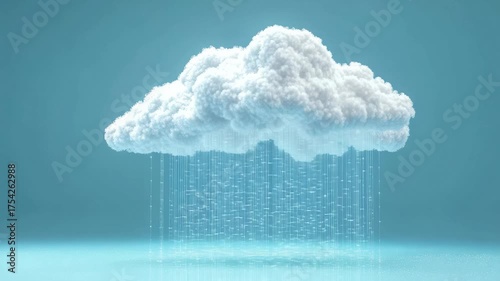 Cloud formation releasing rain over a serene background under soft lighting