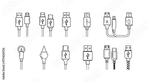 Vector art of usb cables isolated