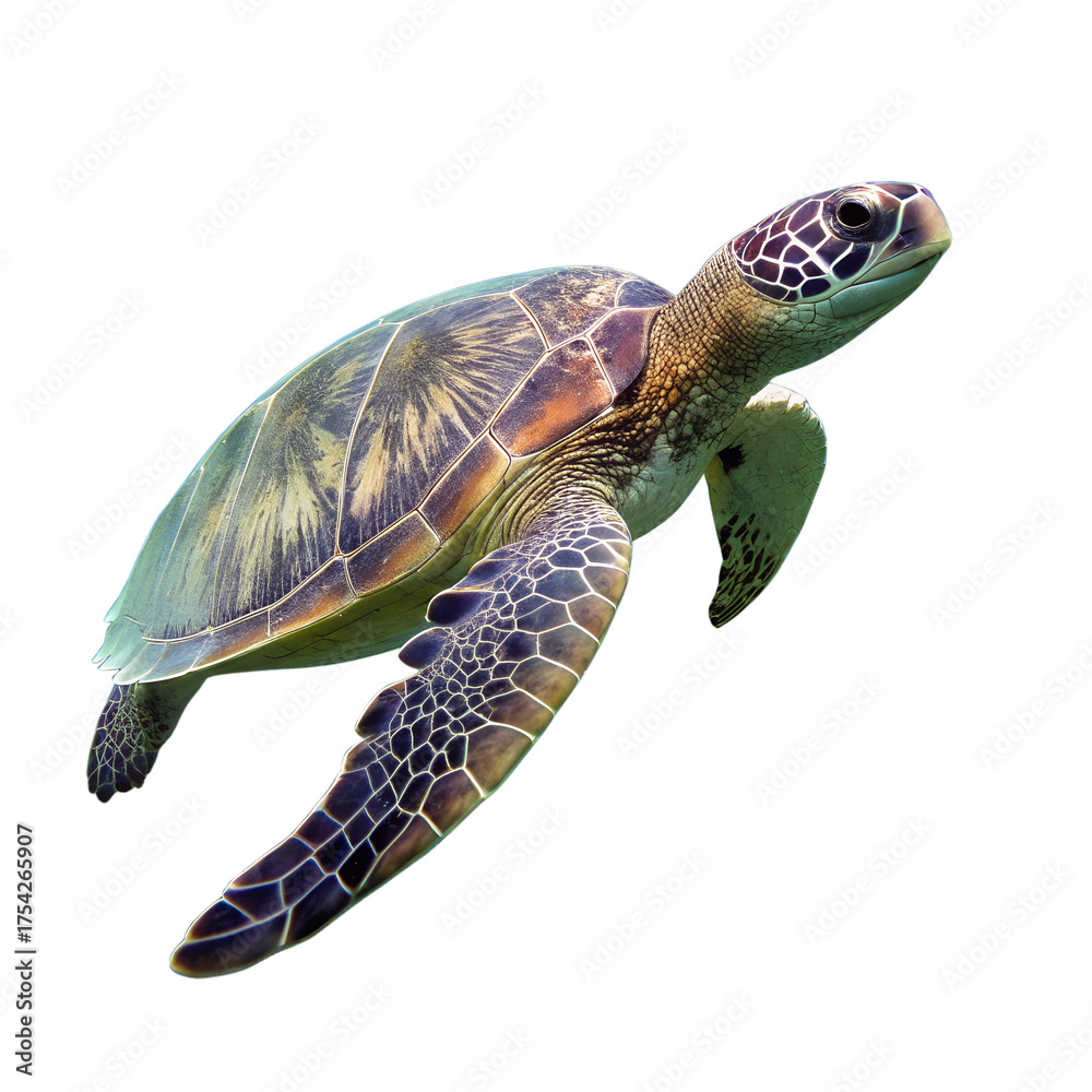 Obraz premium A sea turtle swimming with flippers extended, isolated on transparent background