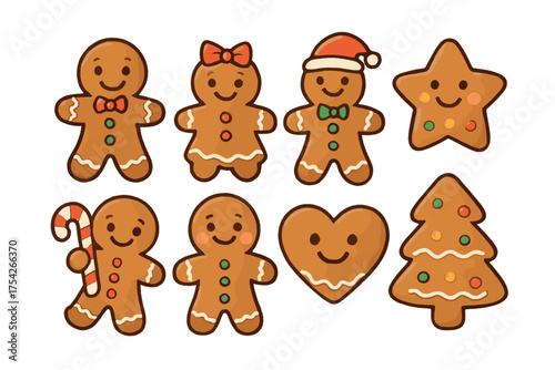 Gingerbread cookies for fun holiday celebrations and baking activities. Set of 6 vector illustration