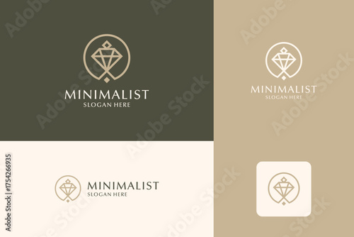 Minimalist diamond linear logo design. Abstract symbol for cosmetics and packaging