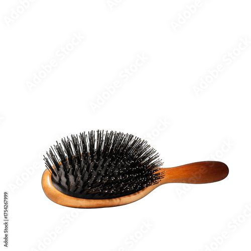 Wooden hairbrush, oval-shaped, dark bristles