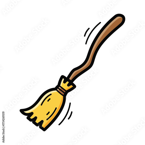 Cartoon Witch Broomstick Flying Magical Object Halloween Fantasy Illustration
