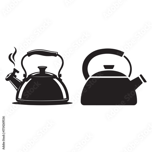 Black Teakettle Illustrations with Steam and Simple Design